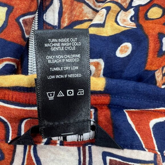 Ali Miles Women's XL Button Down Shirt Rust Navy Mosaic Wearable Art Lagenlook - Picture 5 of 10
